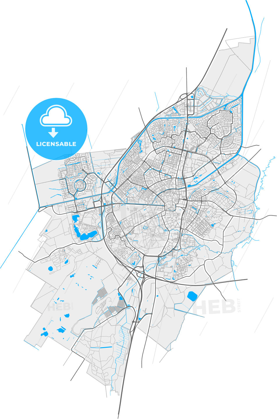 Assen, Drenthe, Netherlands, high quality vector map