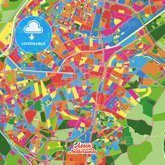 Assen, Netherlands Crazy Colorful Street Map Poster Template - HEBSTREITS Sketches