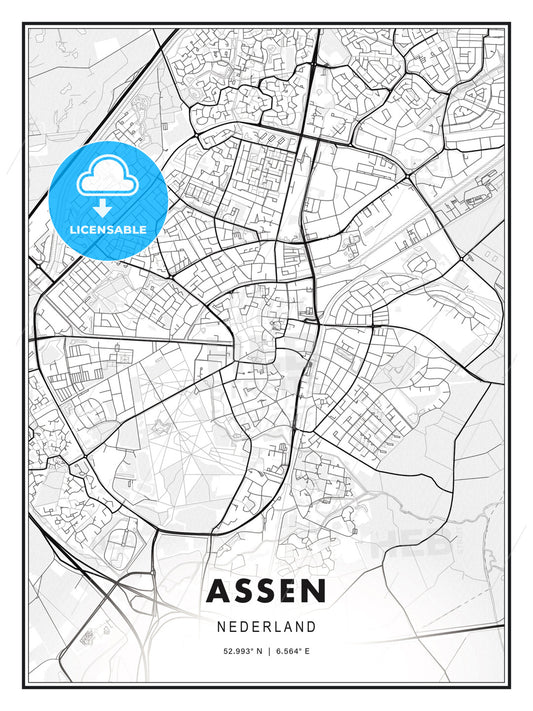 Assen, Netherlands, Modern Print Template in Various Formats - HEBSTREITS Sketches