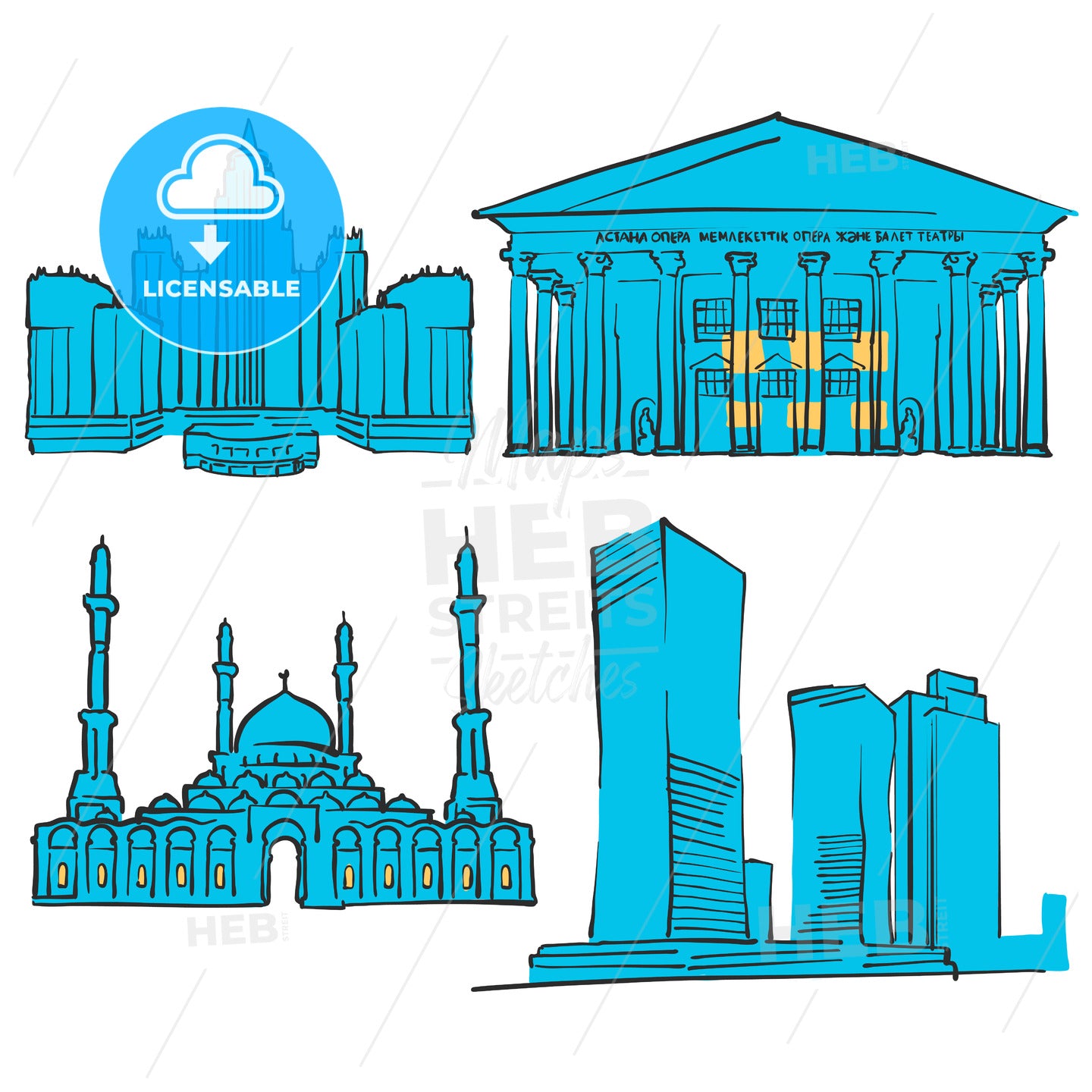 Astana Kazakhstan Colored Landmarks – instant download