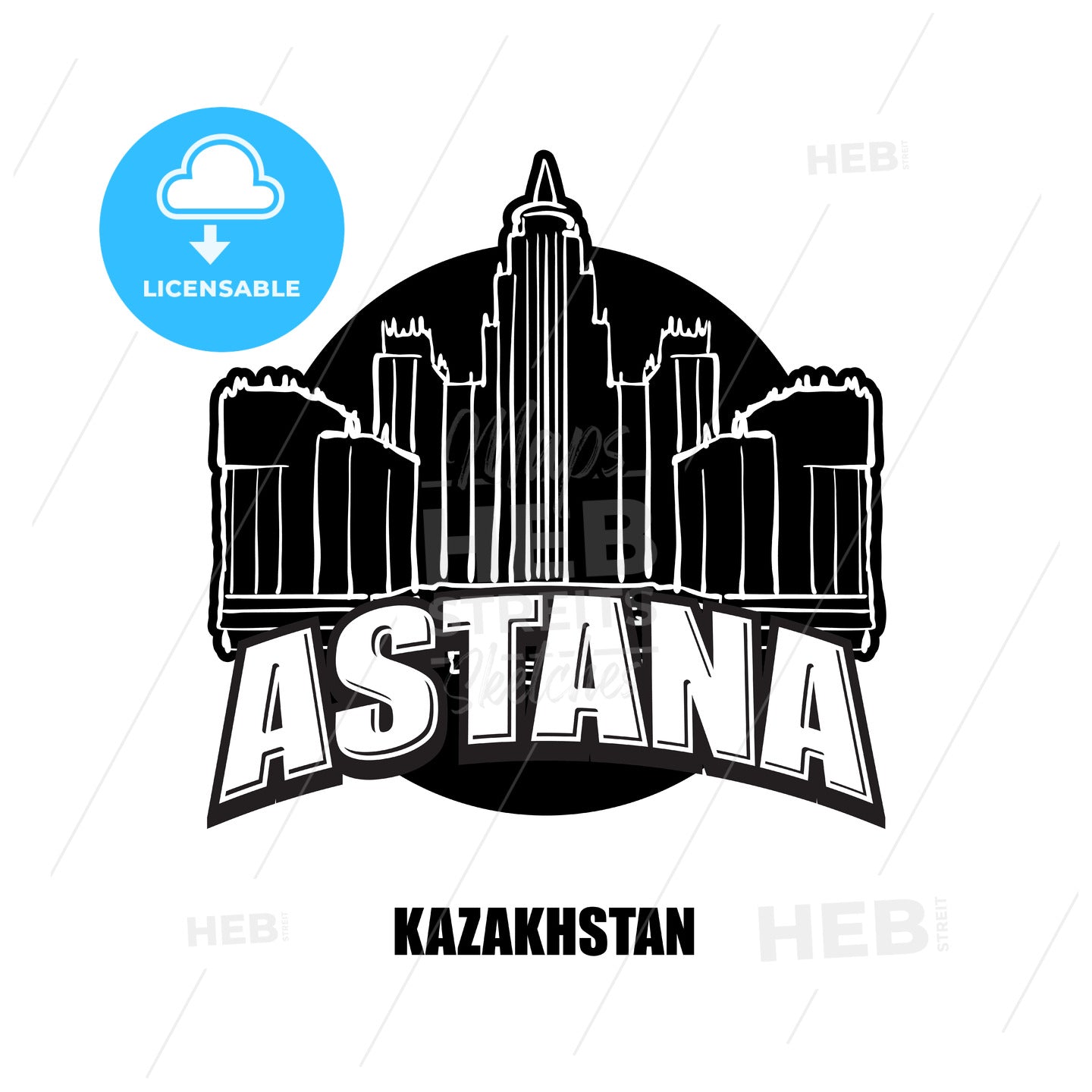 Astana, Kazakhstan, black and white logo – instant download