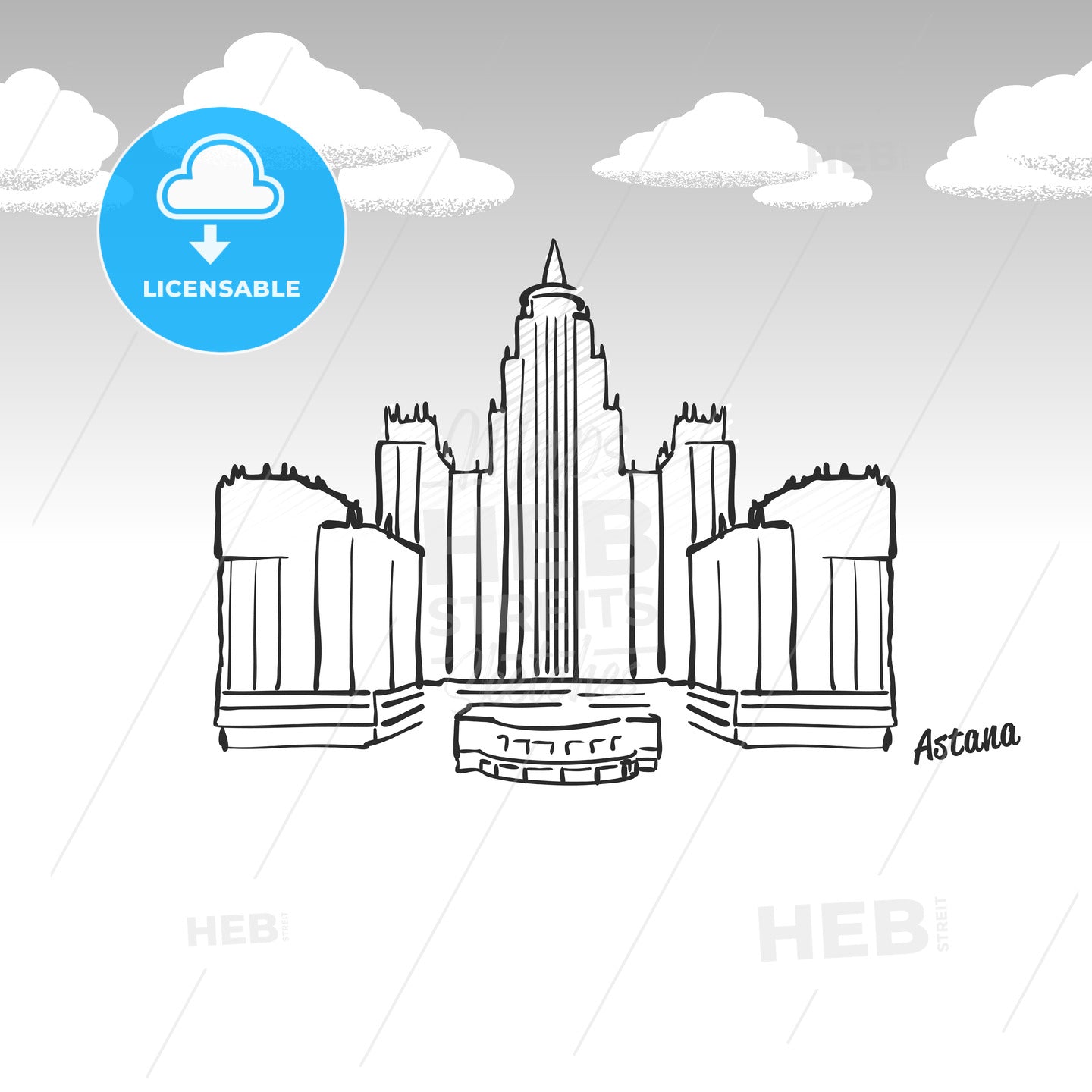 Astana, Kazakhstan famous landmark sketch – instant download