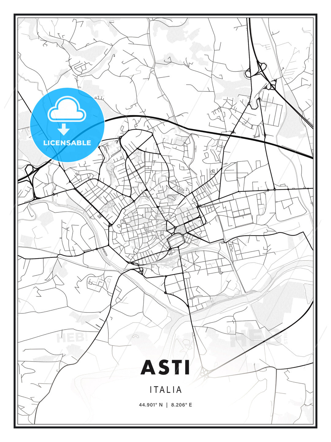 Asti, Italy, Modern Print Template in Various Formats - HEBSTREITS Sketches