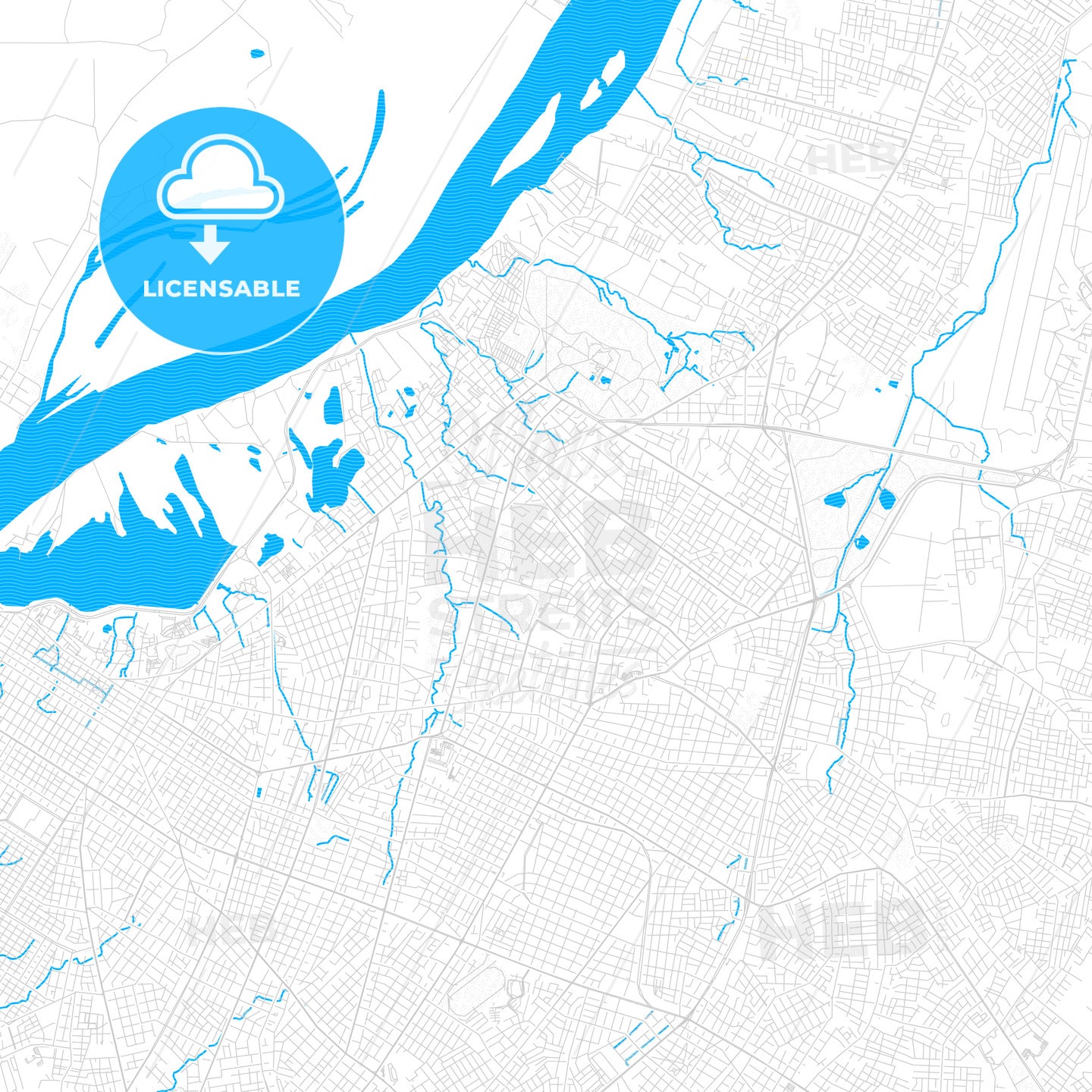 Asuncion, Paraguay PDF vector map with water in focus