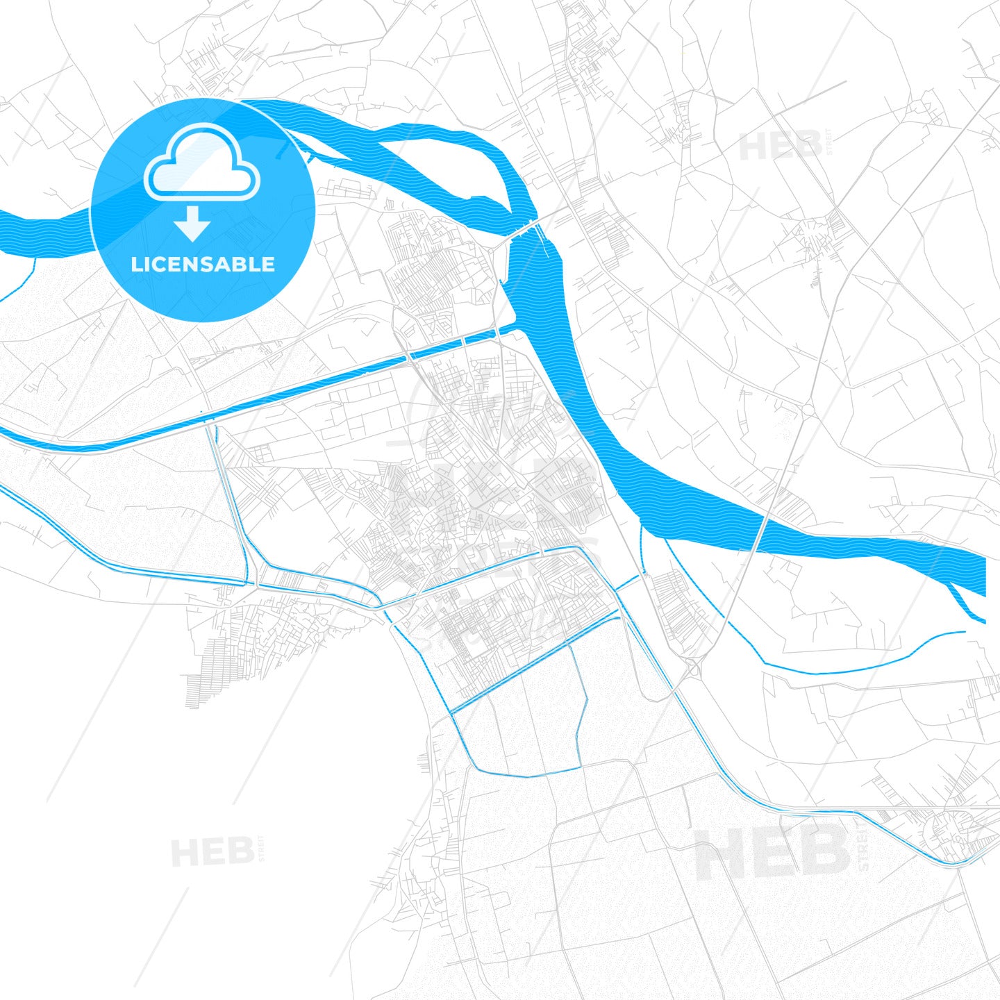 Asyut, Egypt PDF vector map with water in focus