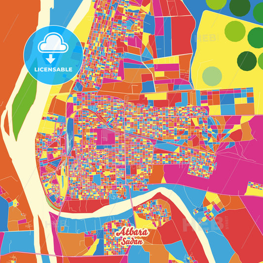 Atbara, Sudan Crazy Colorful Street Map Poster Template - HEBSTREITS Sketches