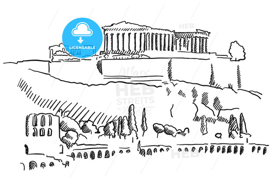 Athens Acropolis Greece Vintage Sketch – instant download