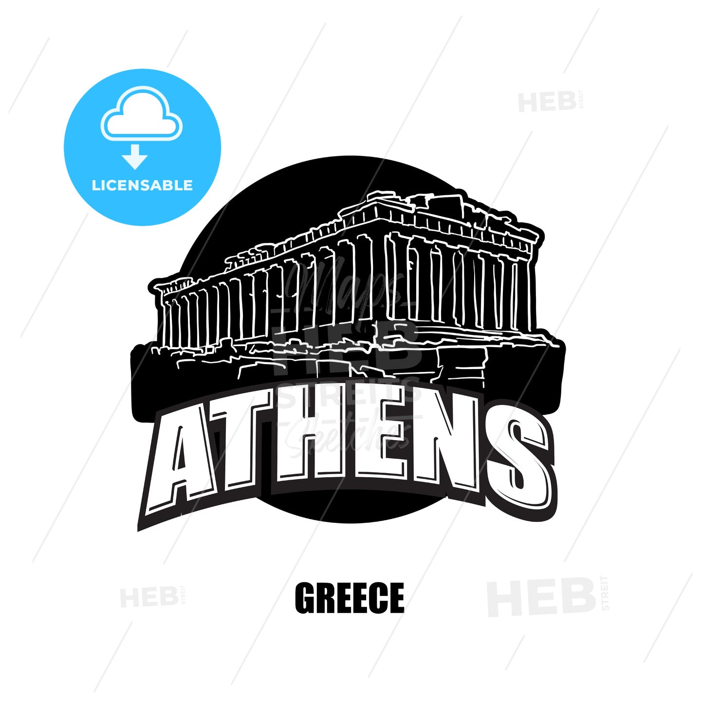 Athens, temple, black and white logo – instant download