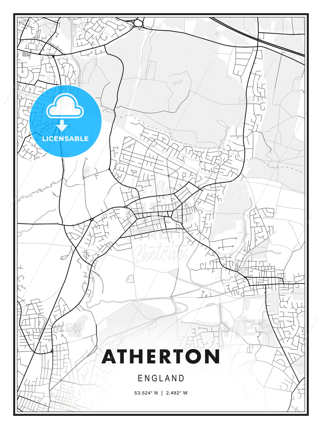 Atherton, England, Modern Print Template in Various Formats - HEBSTREITS Sketches
