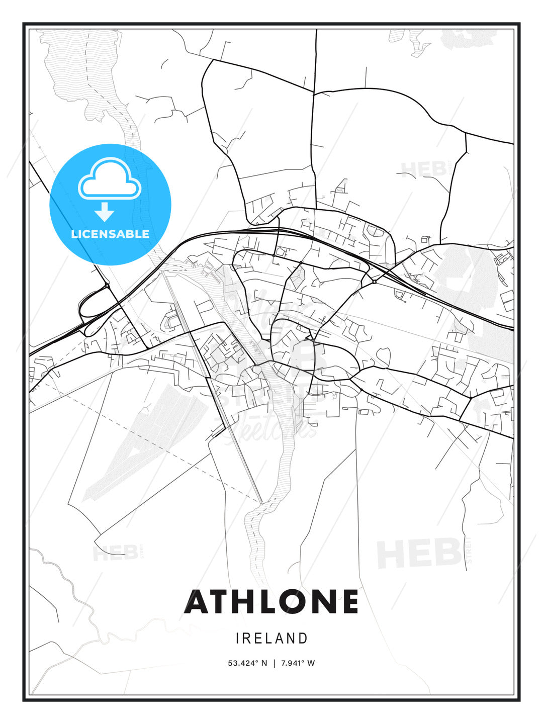 Athlone, Ireland, Modern Print Template in Various Formats - HEBSTREITS Sketches