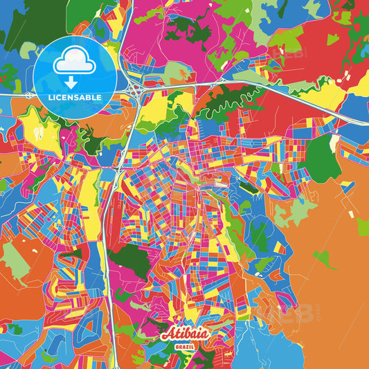 Atibaia, Brazil Crazy Colorful Street Map Poster Template - HEBSTREITS Sketches