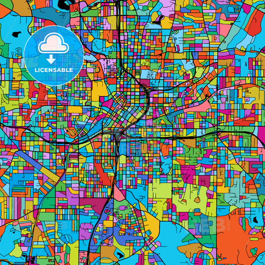 Atlanta Colorful Vector Map on Black