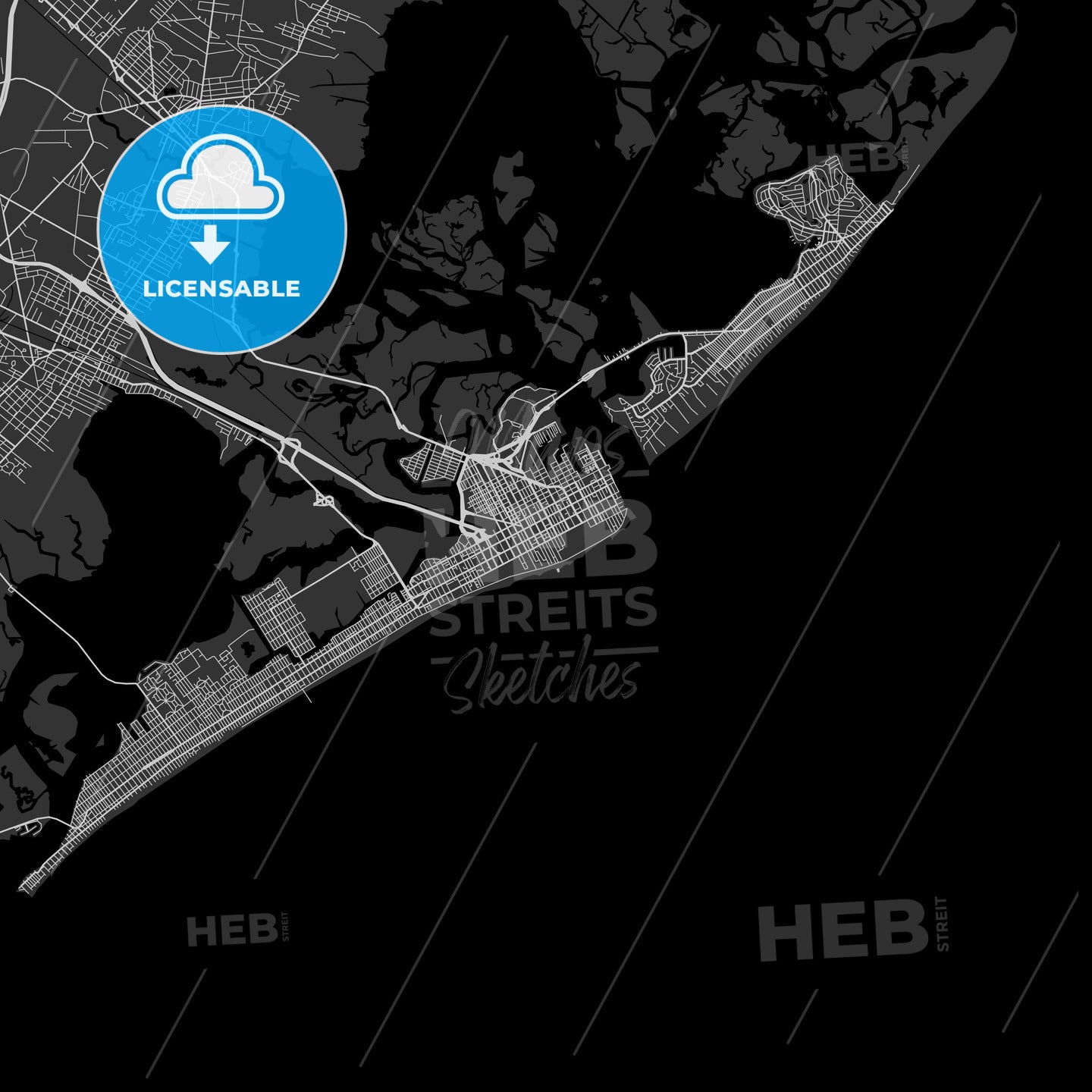 Atlantic City, New Jersey - Area Map - Dark