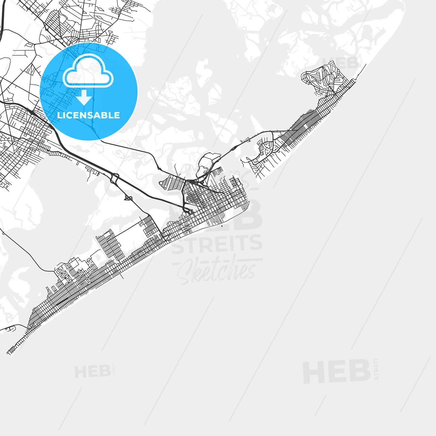 Atlantic City, New Jersey - Area Map - Light