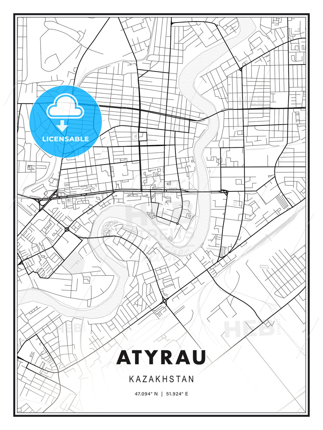 Atyrau, Kazakhstan, Modern Print Template in Various Formats - HEBSTREITS Sketches