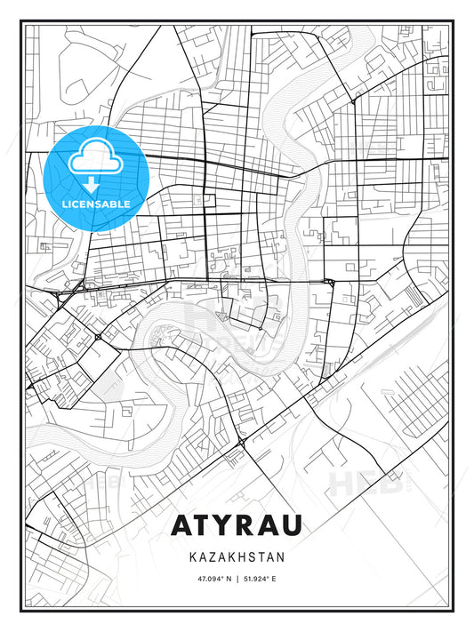 Atyrau, Kazakhstan, Modern Print Template in Various Formats - HEBSTREITS Sketches