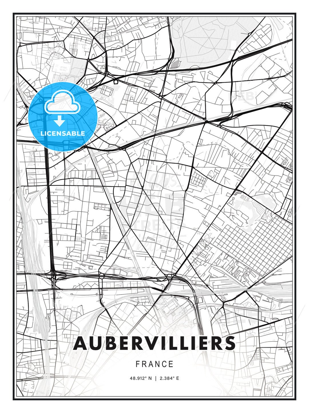 Aubervilliers, France, Modern Print Template in Various Formats - HEBSTREITS Sketches