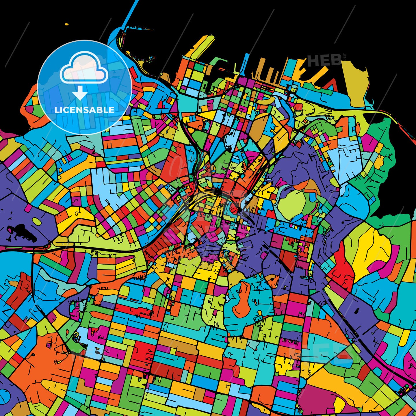 Auckland Colorful Vector Map on Black