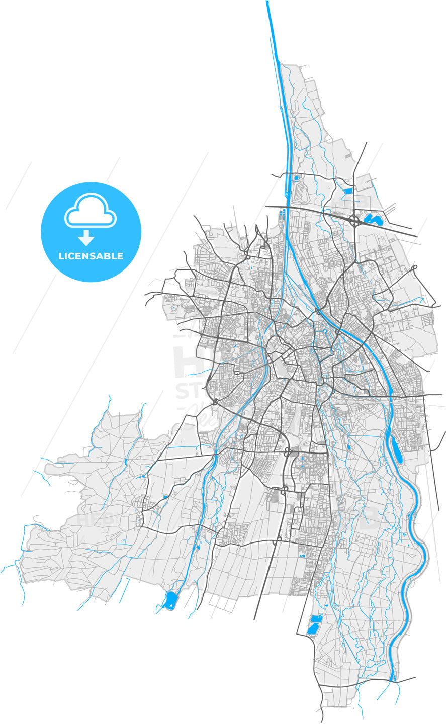 Augsburg, Bavaria, Germany, high quality vector map