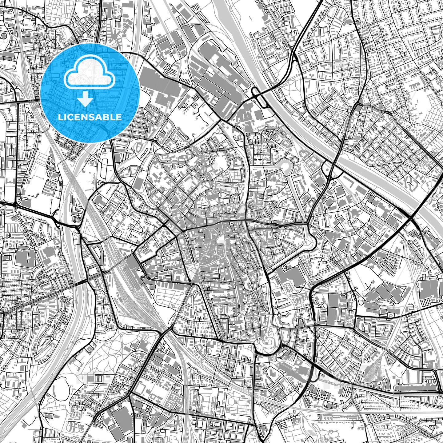 Augsburg, Germany, vector map with buildings