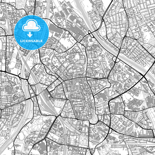 Augsburg, Germany, vector map with buildings