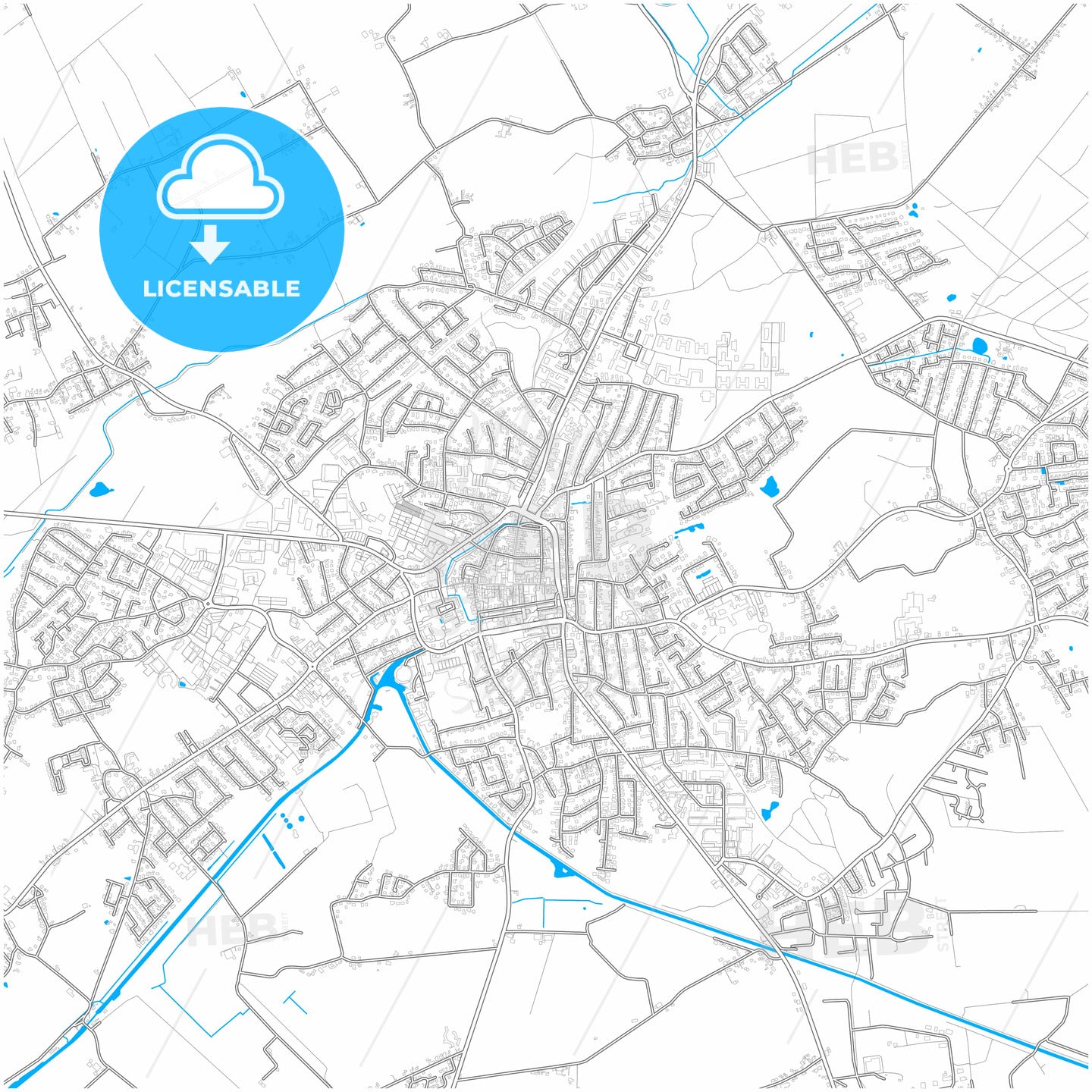 Aurich, Lower Saxony, Germany, city map with high quality roads.