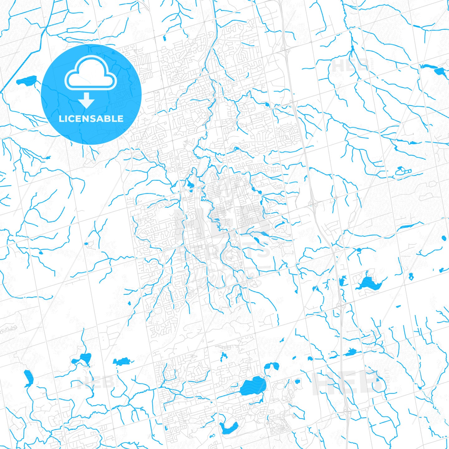 Aurora, Canada PDF vector map with water in focus