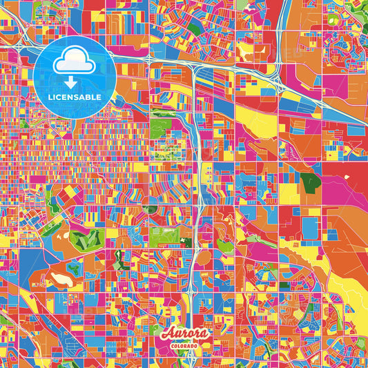 Aurora, United States Crazy Colorful Street Map Poster Template - HEBSTREITS Sketches