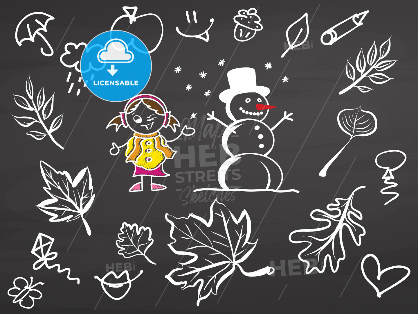 Autumn dreams. Doodles on Chalkboard. – instant download
