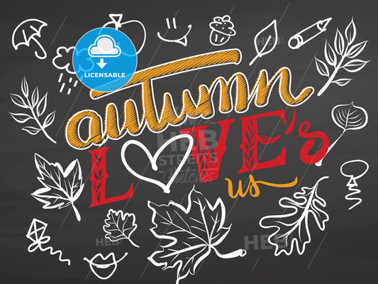 Autumn loves us lettering on chalkboard – instant download