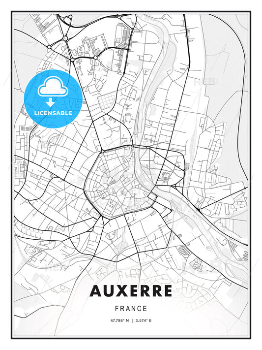 Auxerre, France, Modern Print Template in Various Formats - HEBSTREITS Sketches