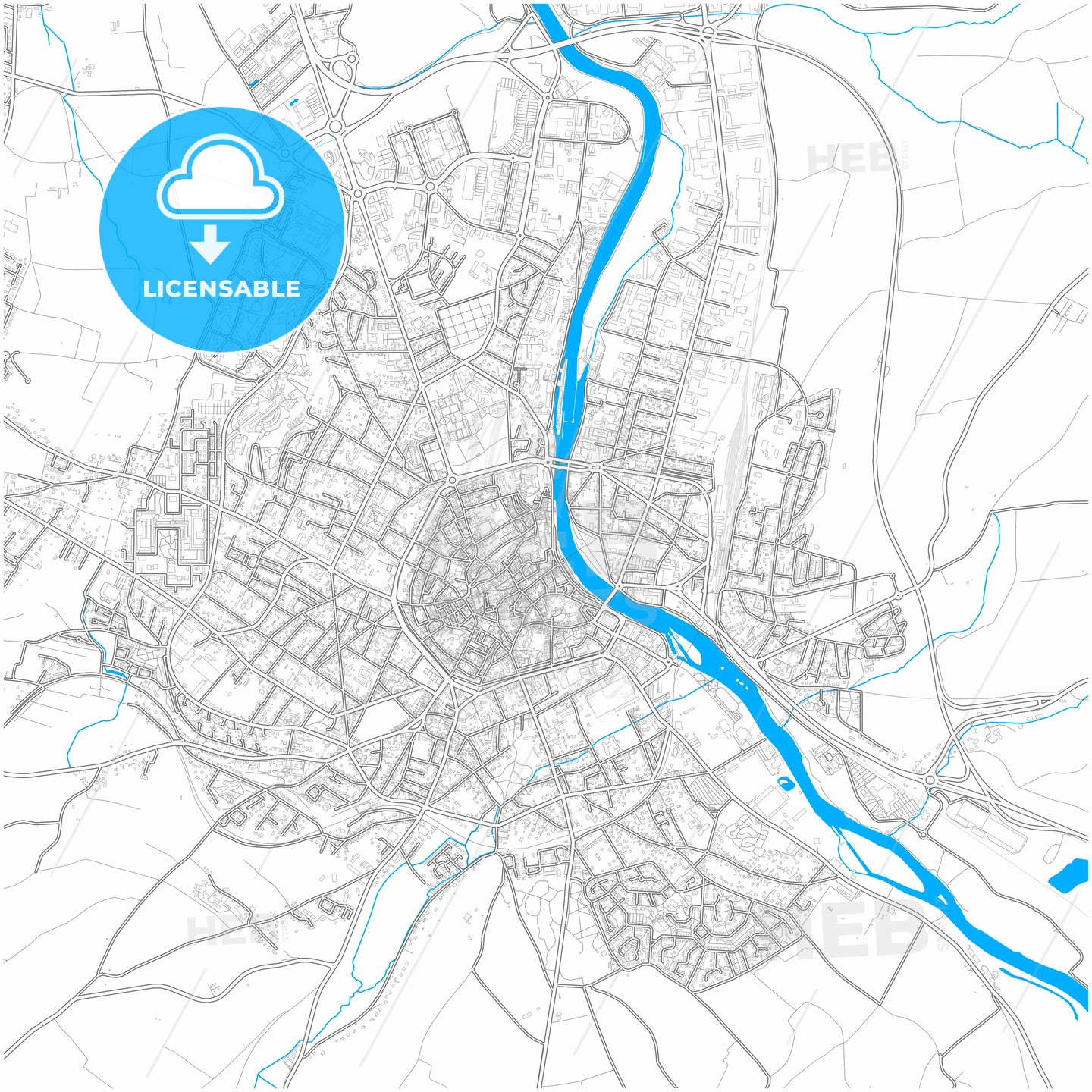 Auxerre, Yonne, France, city map with high quality roads.