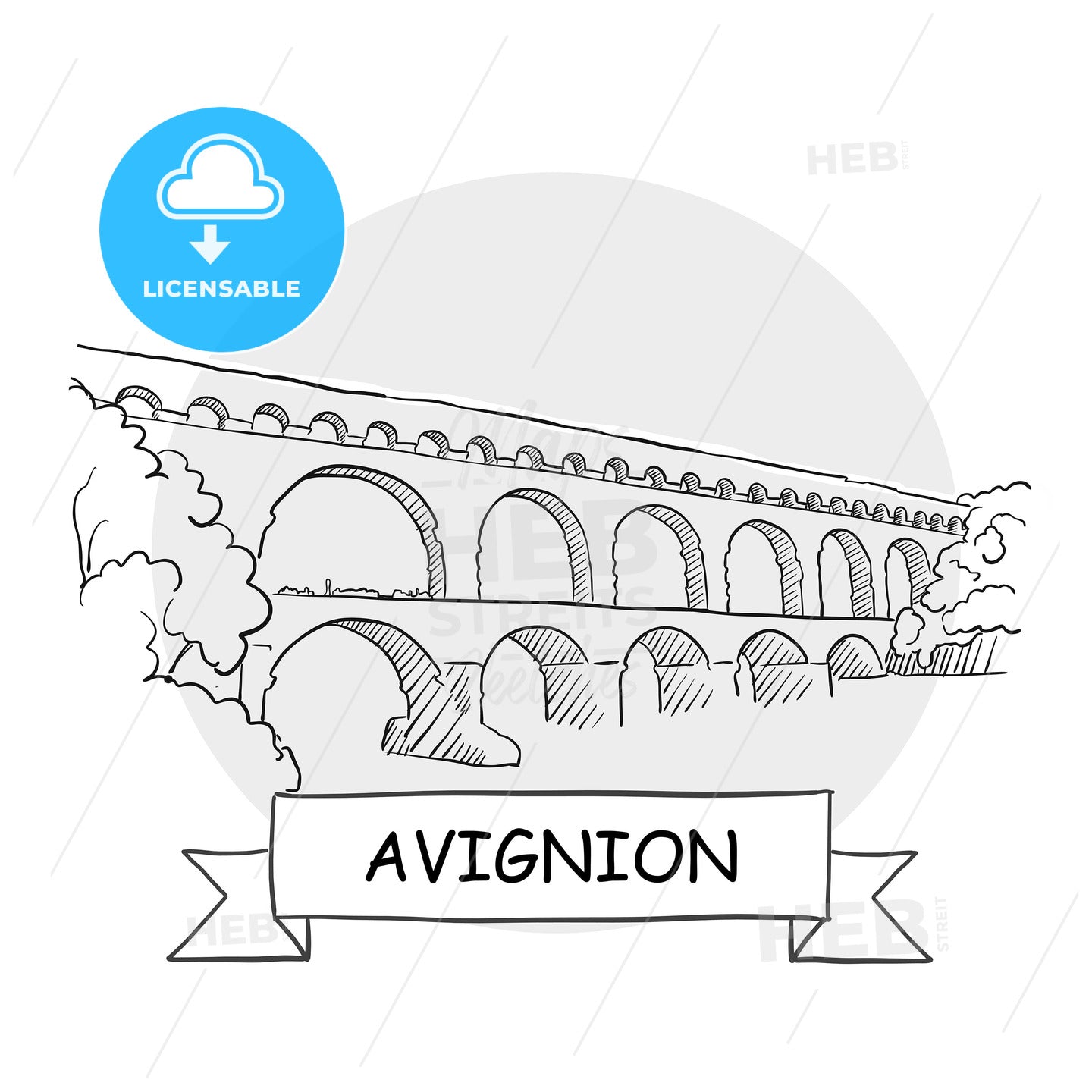 Avignion hand-drawn urban vector sign – instant download