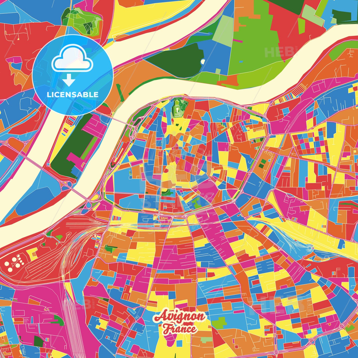 Avignon, France Crazy Colorful Street Map Poster Template - HEBSTREITS Sketches