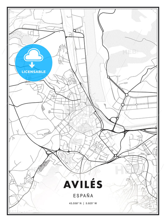 Avilés, Spain, Modern Print Template in Various Formats - HEBSTREITS Sketches
