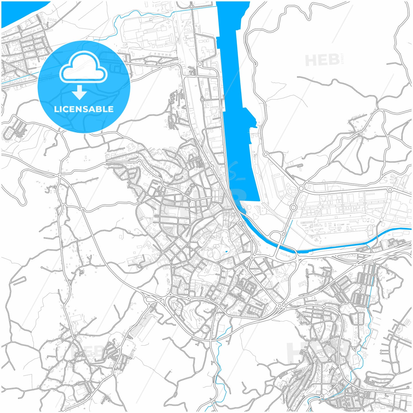 Avilés, Asturias, Spain, city map with high quality roads.