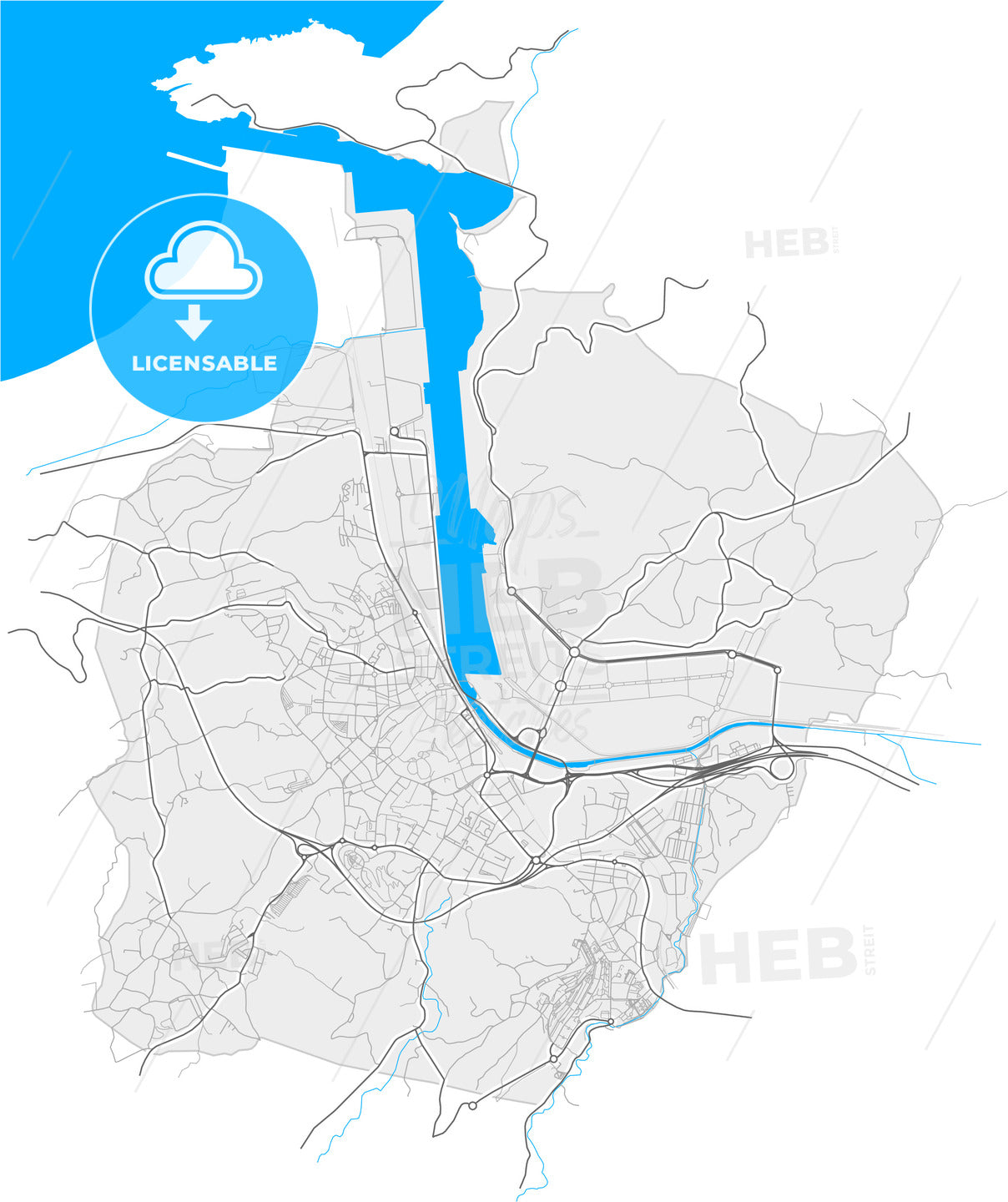 Avilés, Asturias, Spain, high resolution vector map - HEBSTREITS