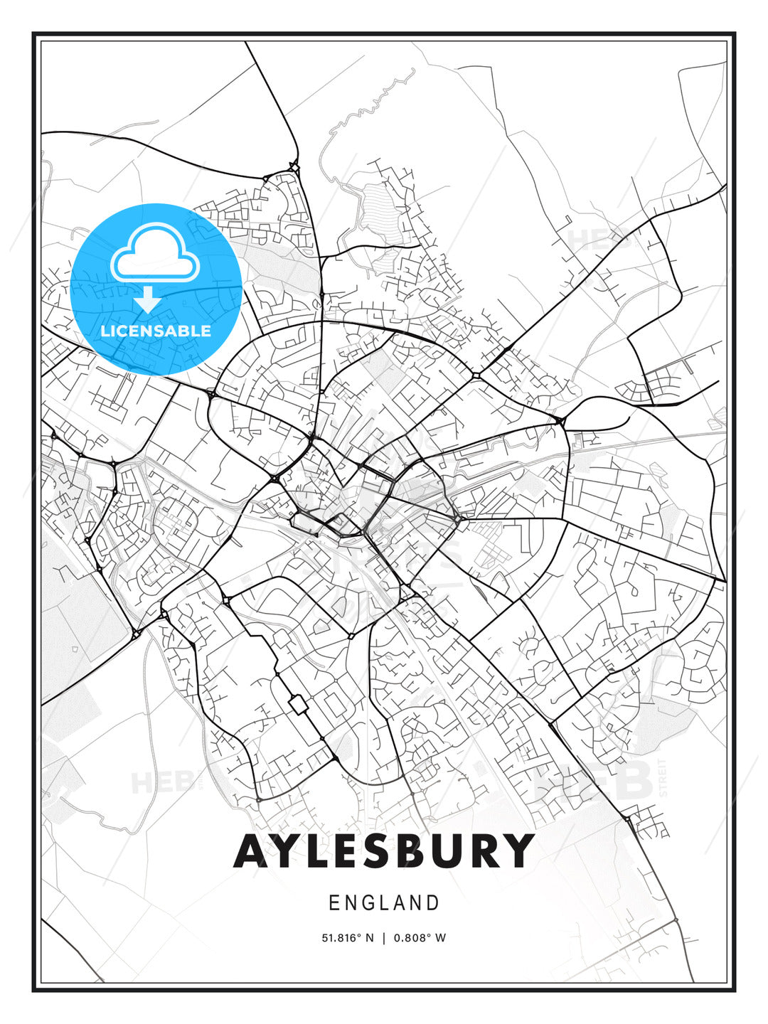 Aylesbury, England, Modern Print Template in Various Formats - HEBSTREITS Sketches