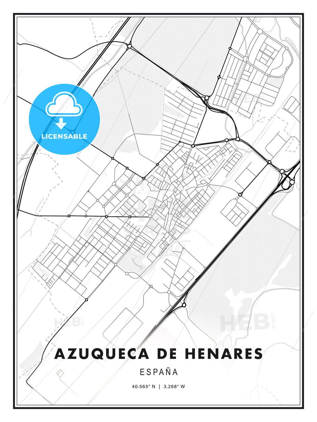 Azuqueca de Henares, Spain, Modern Print Template in Various Formats - HEBSTREITS Sketches