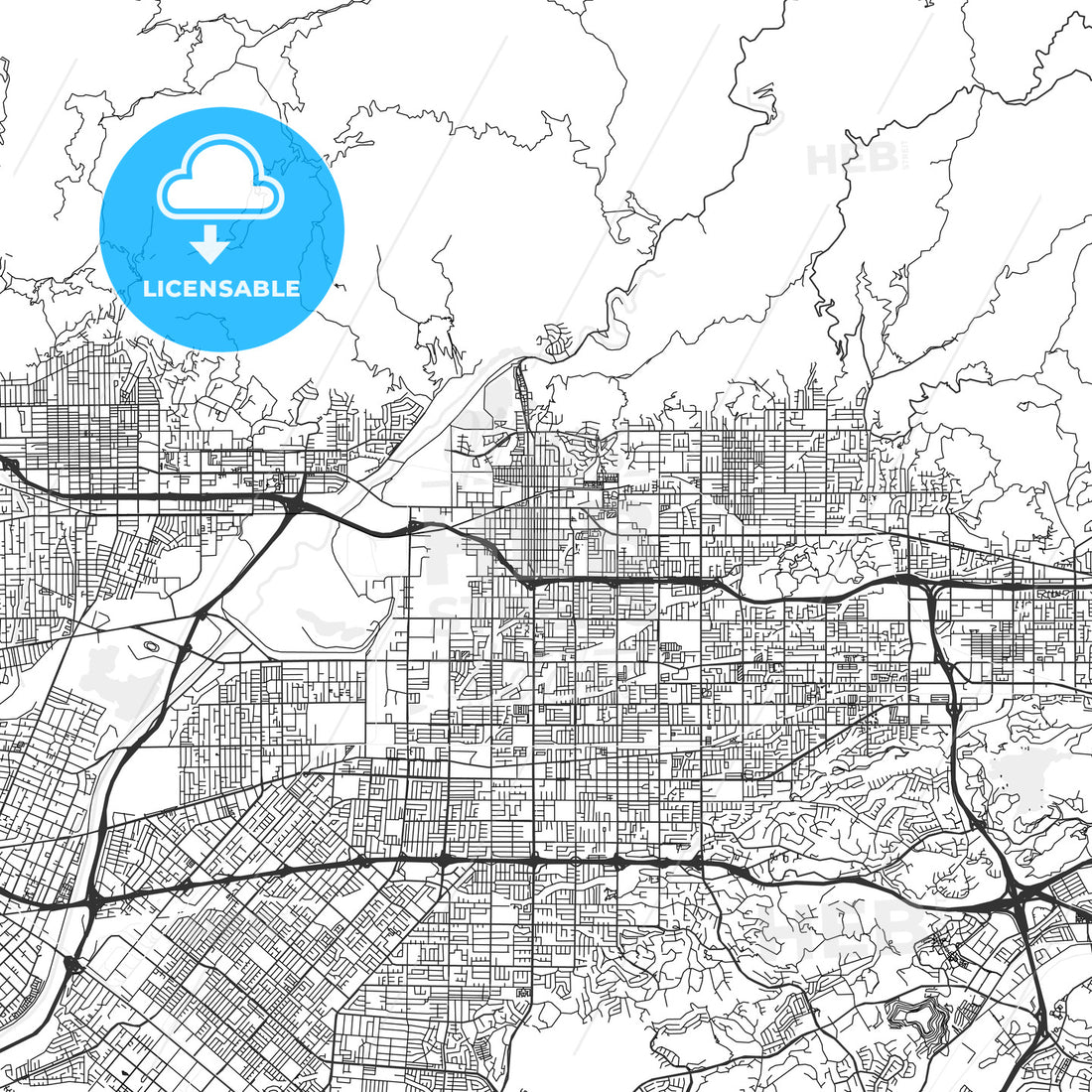 Azusa, California - Area Map - Light – HEBSTREITS