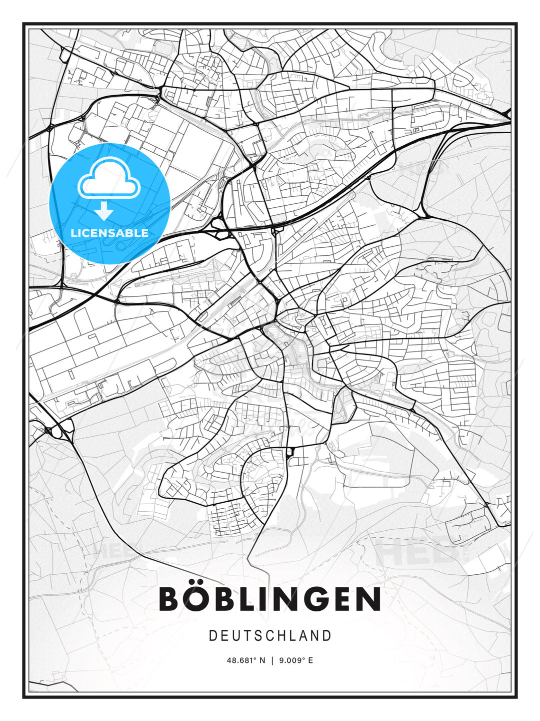 BÖBLINGEN / Boblingen, Germany, Modern Print Template in Various Formats - HEBSTREITS Sketches