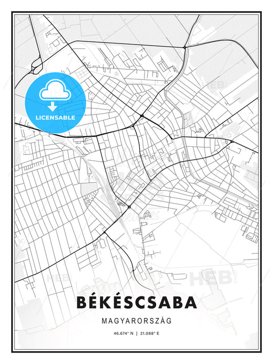 Békéscsaba, Hungary, Modern Print Template in Various Formats - HEBSTREITS Sketches