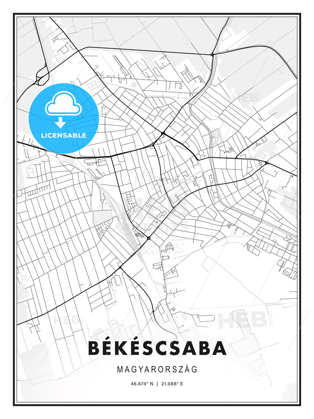 Békéscsaba, Hungary, Modern Print Template in Various Formats - HEBSTREITS Sketches