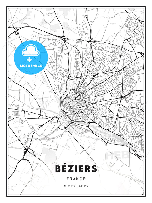 Béziers, France, Modern Print Template in Various Formats - HEBSTREITS Sketches