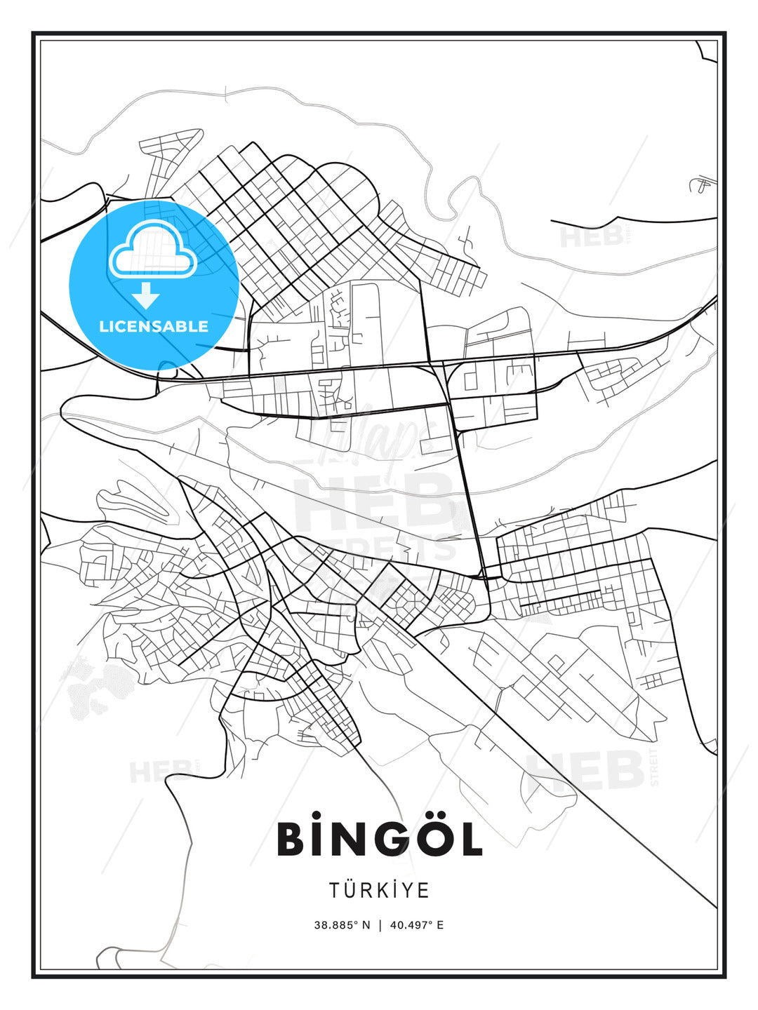 BİNGÖL / Bingöl, Turkey, Modern Print Template in Various Formats - HEBSTREITS Sketches