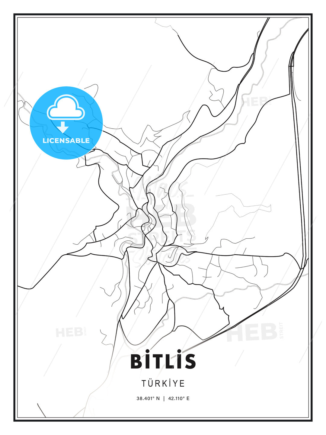BİTLİS / Bitlis, Turkey, Modern Print Template in Various Formats - HEBSTREITS Sketches