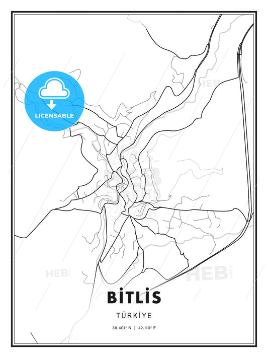 BİTLİS / Bitlis, Turkey, Modern Print Template in Various Formats - HEBSTREITS Sketches