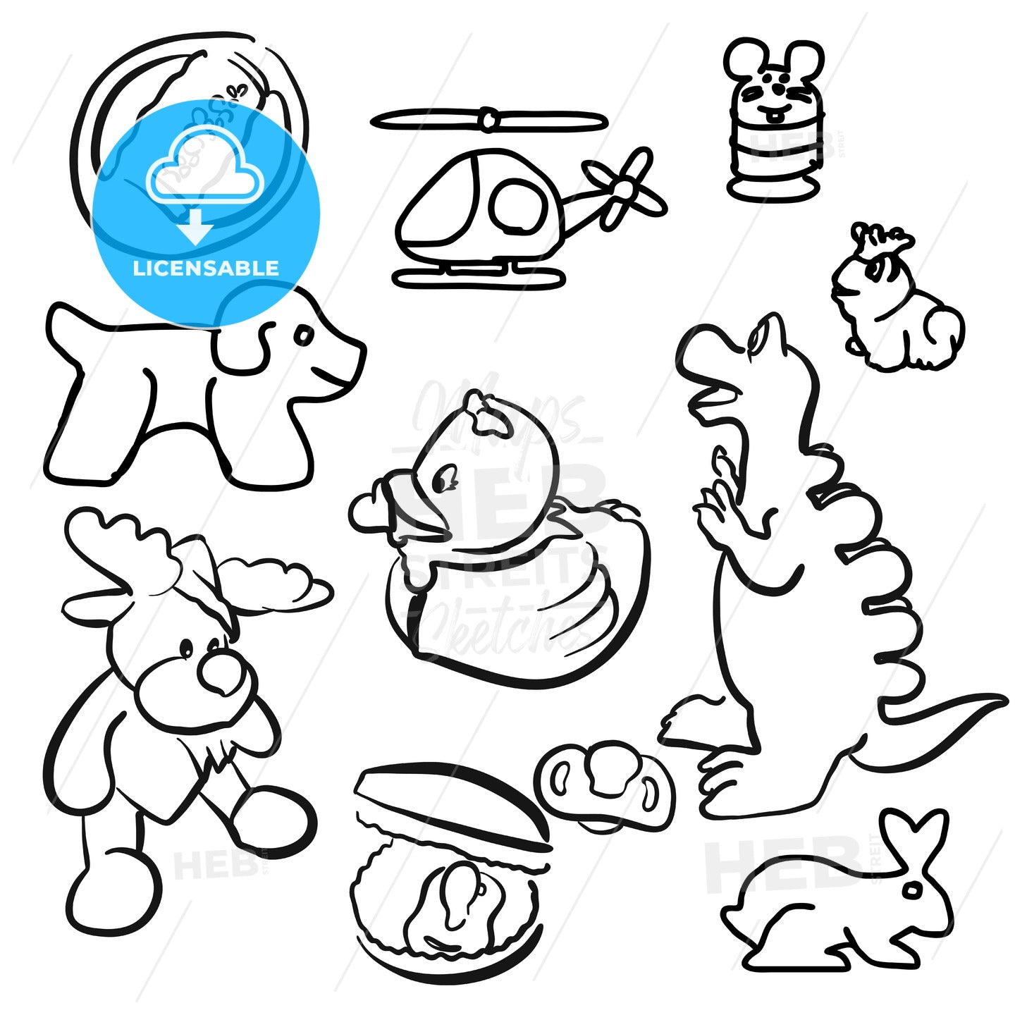 Baby Toys Outline Sketched Doodles – instant download
