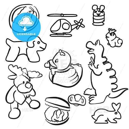 Baby Toys Outline Sketched Doodles – instant download