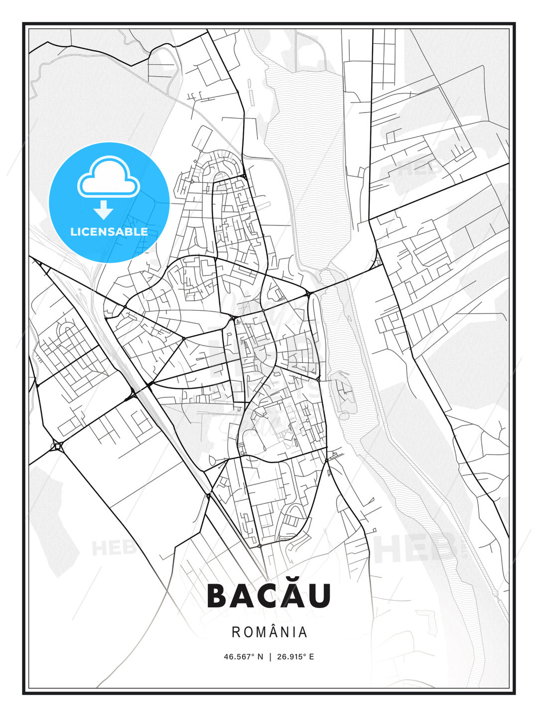 Bacău, Romania, Modern Print Template in Various Formats - HEBSTREITS Sketches